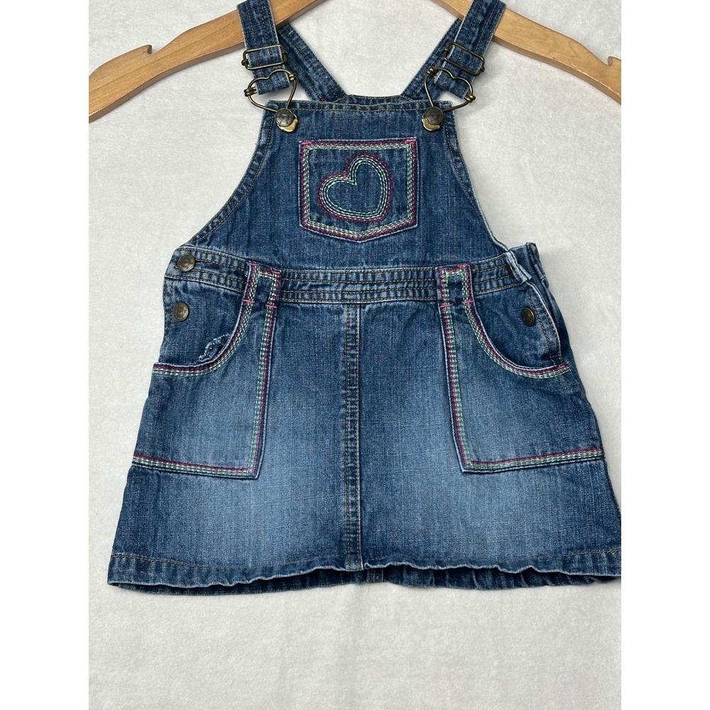 Talbots Kids Denim Heart Love Embroidered Overall Dress 18M Blue Cotton